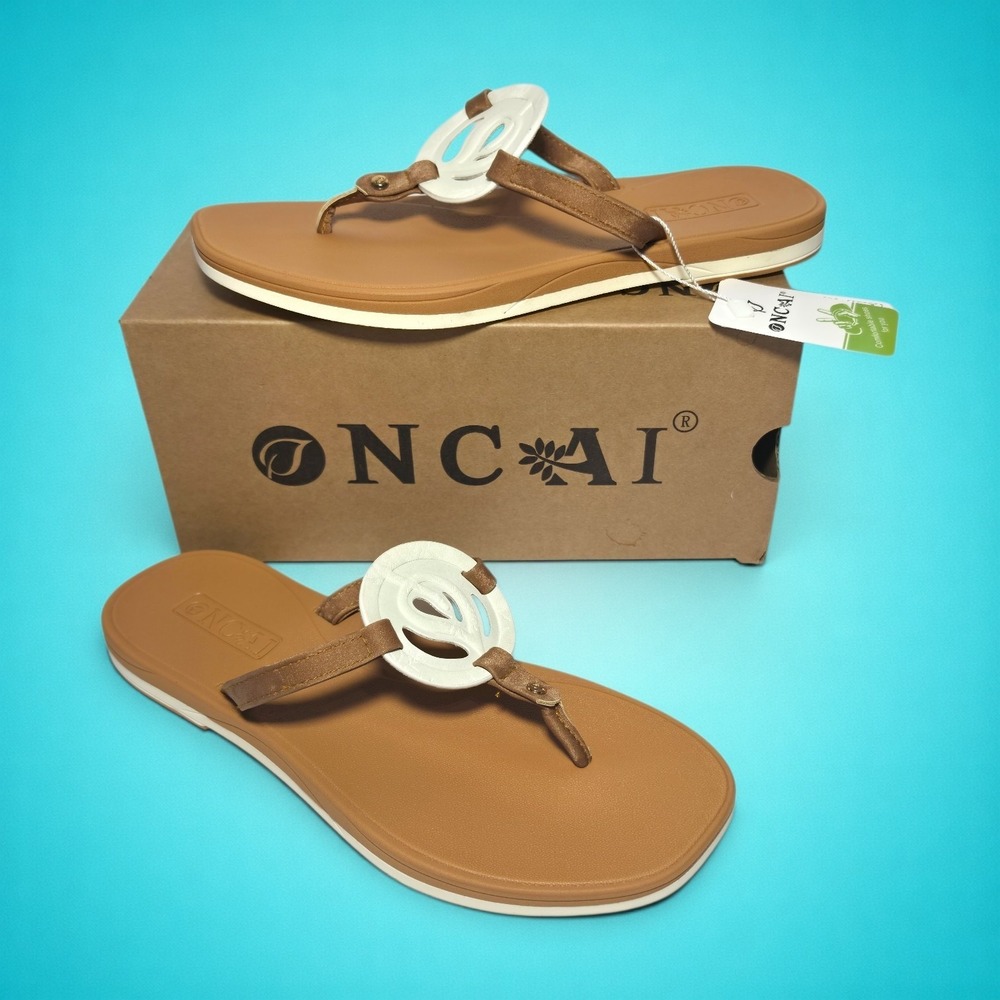 New‎ Women's ONCAI Cushion Flip-Flop Sandals, White Khaki, size 11